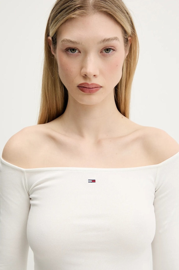 Tričko s dlhým rukávom Tommy Jeans béžová DW0DW20919