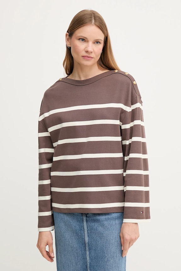 Tommy Hilfiger longsleeve bawełniany pasy brązowy WW0WW45760