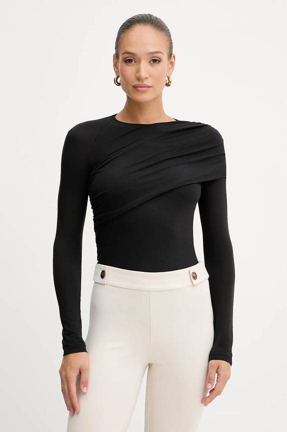 Majica z dolgimi rokavi Simona Corsellini Z elastanom črna A25CPMG00501