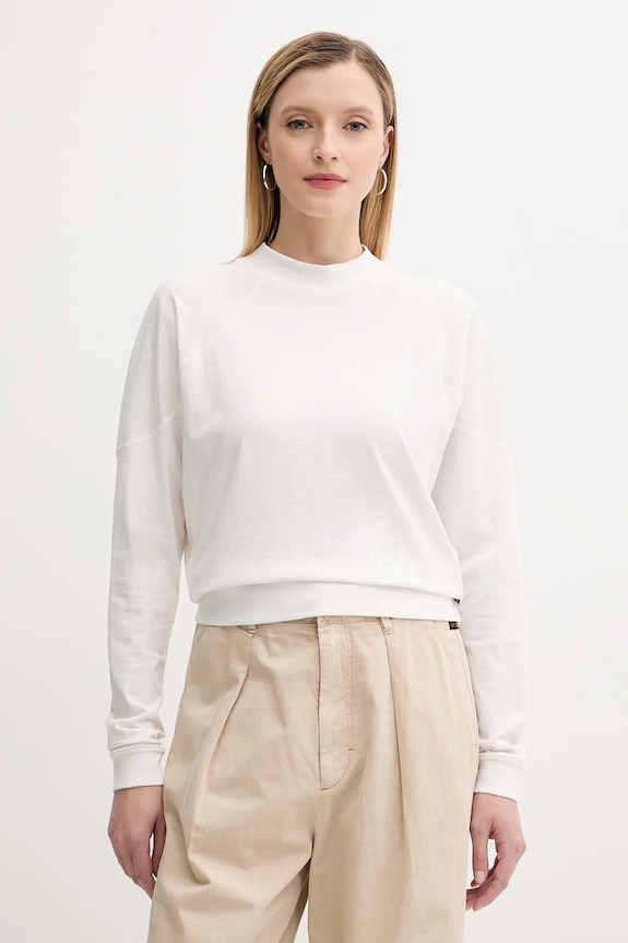 G-Star longsleeve din bumbac uni alb D26611.D601