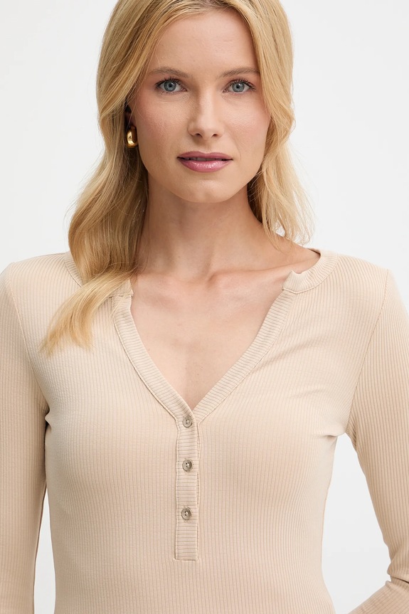 Majica dugih rukava Guess LENA bež W5YP12.KCTC2