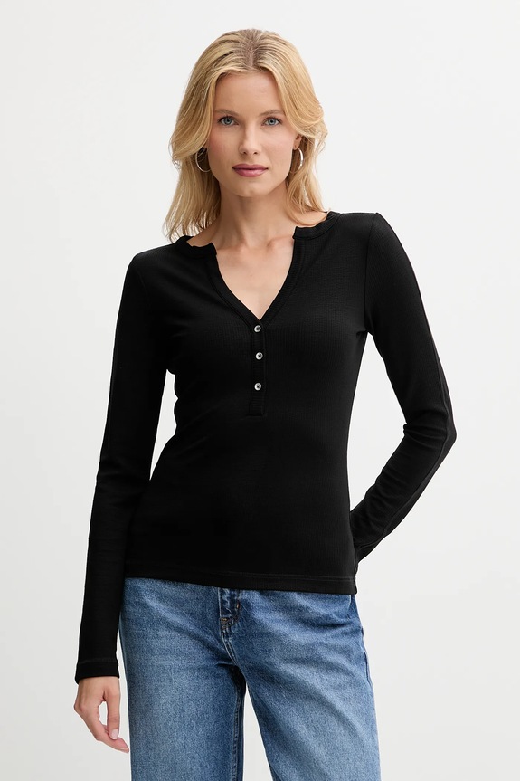 Majica dugih rukava Guess LENA bez uzorka crna W5YP12.KCTC2