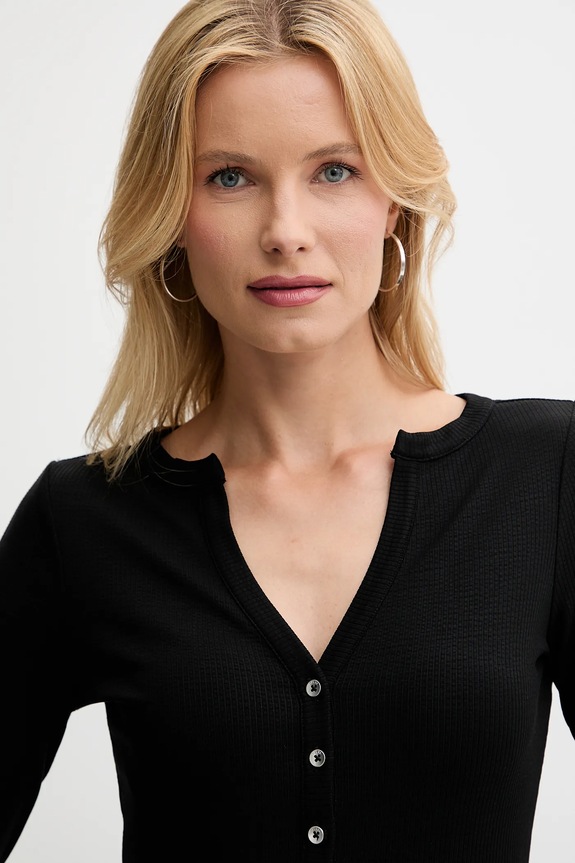 Majica dugih rukava Guess LENA crna W5YP12.KCTC2