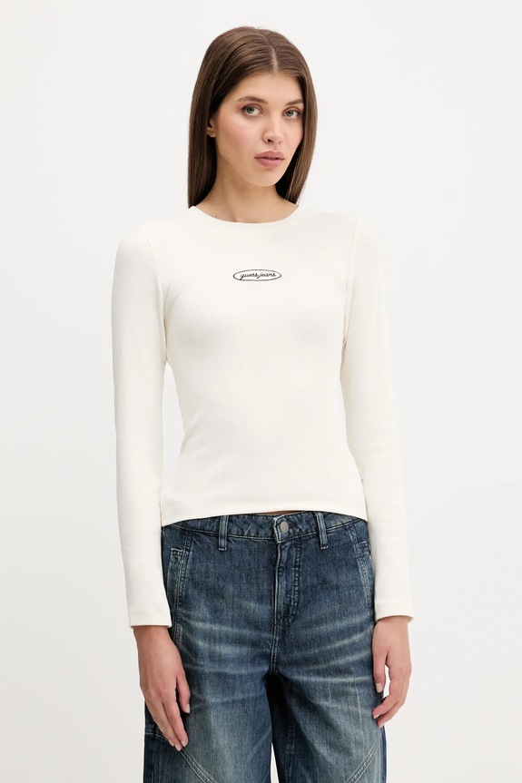 Guess Jeans camicia a maniche lunghe applique beige W5YP38.KA0H1