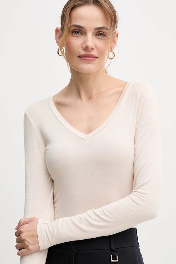 United Colors of Benetton longsleeve din amestec de cașmir bej 3LRU3M076