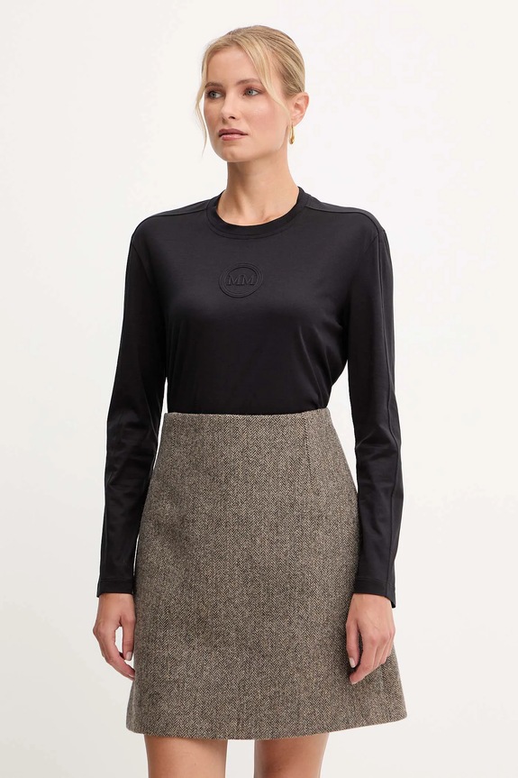 Bavlnené tričko s dlhým rukávom MM by Max Mara SORRISO jednofarebný čierna 2526946068600