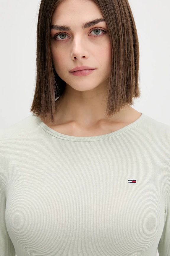 Tričko s dlhým rukávom Tommy Jeans zelená DW0DW21568
