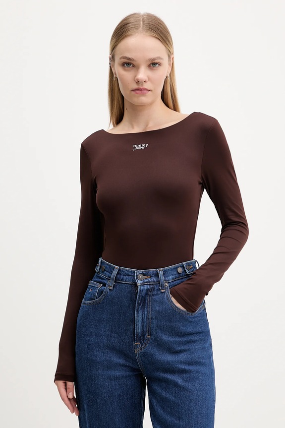 Body Tommy Jeans Z elastanom rjava DW0DW21574