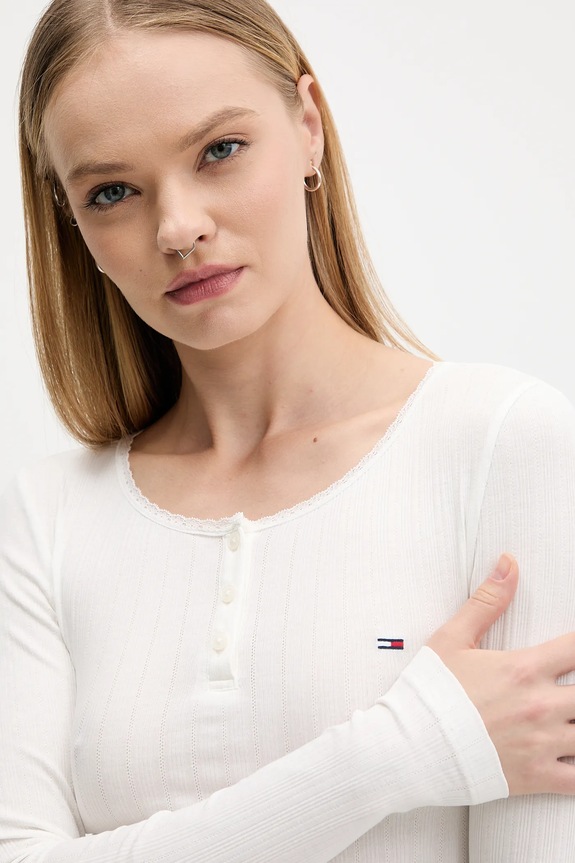 Majica dugih rukava Tommy Jeans bijela DW0DW21575