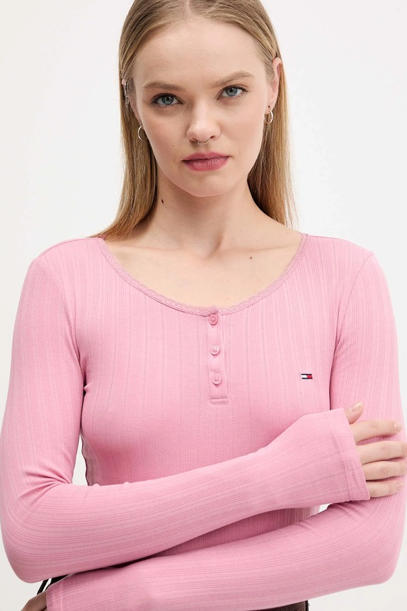 Majica dugih rukava Tommy Jeans roza DW0DW21575