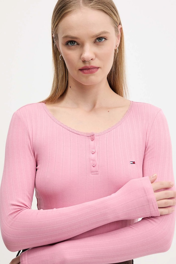Majica dugih rukava Tommy Jeans roza DW0DW21575