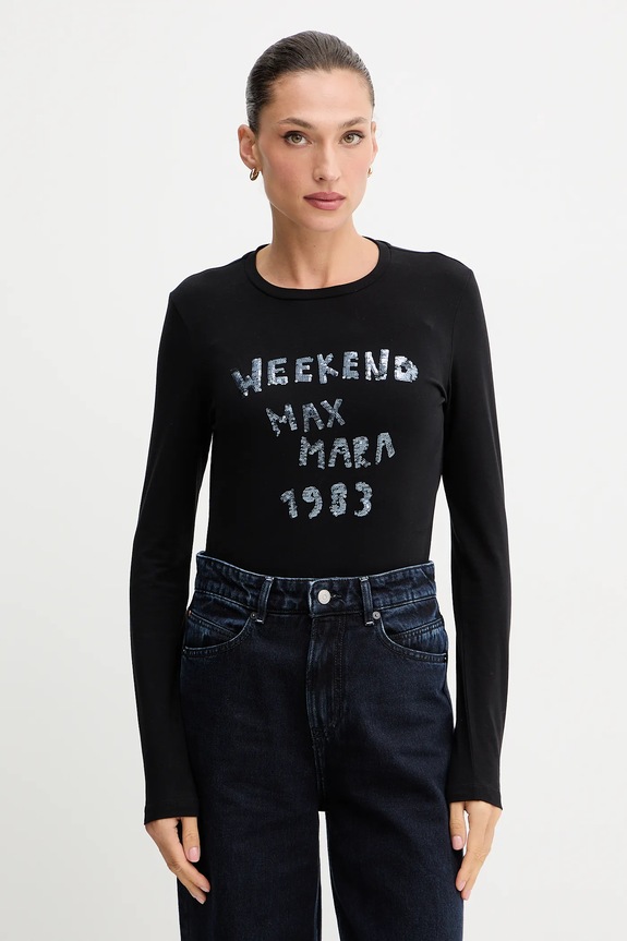 Tričko s dlhým rukávom Weekend Max Mara RENOIR potlač čierna 2525946032600