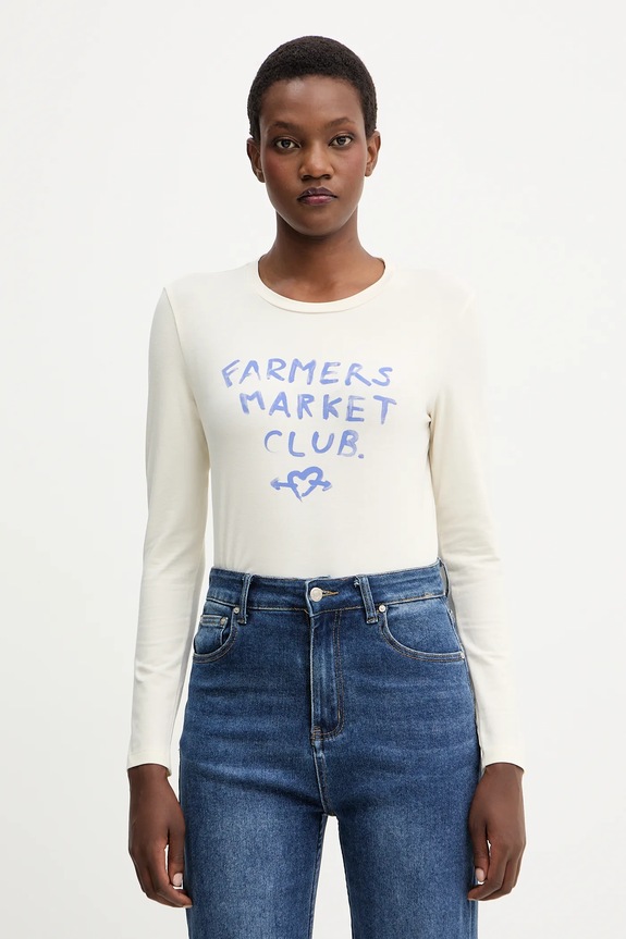 Weekend Max Mara longsleeve ALIAS z elastanem beżowy 2525946042600