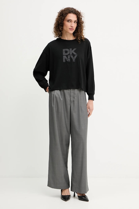 Bavlněné tričko s dlouhým rukávem Dkny DJ5T1488 černá AW25