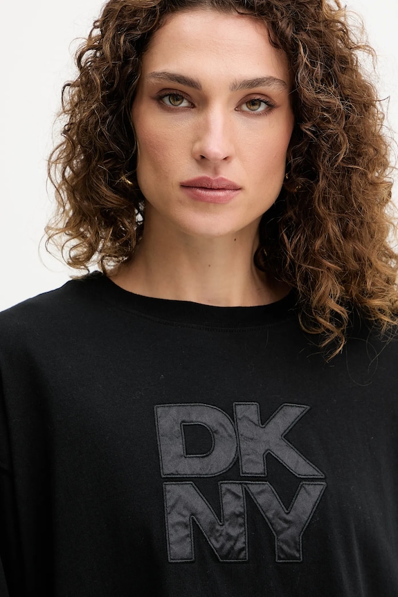 Bavlněné tričko s dlouhým rukávem Dkny černá DJ5T1488