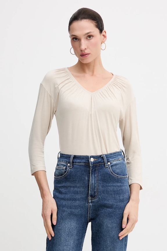 Sisley camicia a maniche lunghe tessuto elasticizzato beige 3Z12L4014