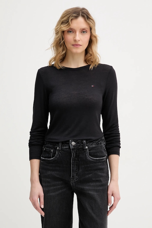 Πουκάμισο μακρυμάνικο με μείγμα κασμίρ Tommy Hilfiger με ελαστάν μαύρο UW0UW06237