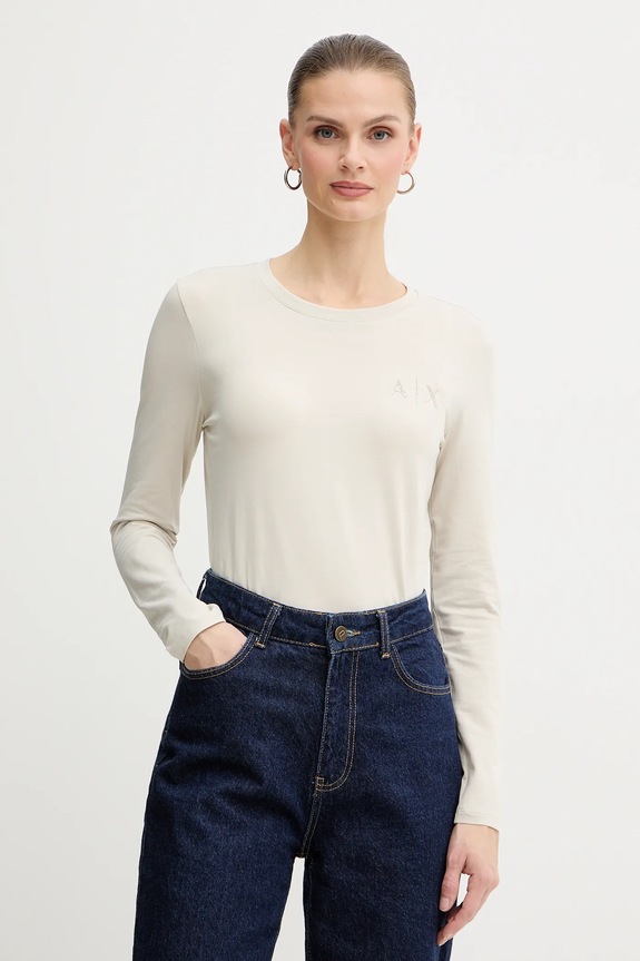 Majica z dolgimi rokavi Armani Exchange Našitek bež XW001353.AF17173