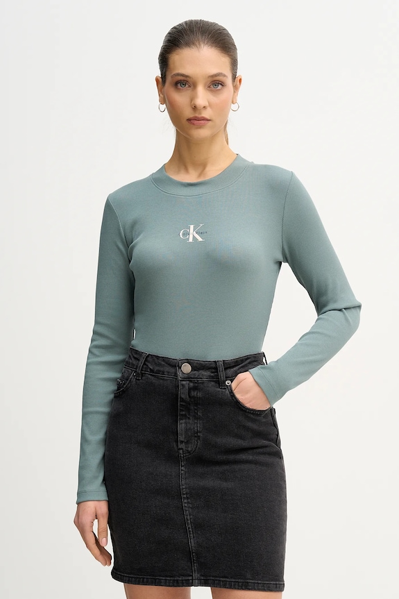 Блуза с дълги ръкави Calvin Klein Jeans зелен LV047A803G