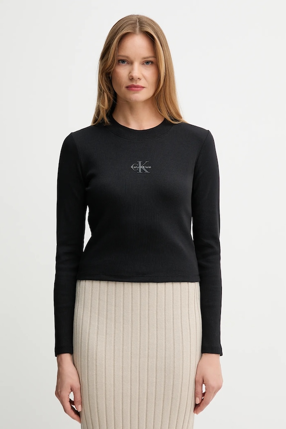 Calvin Klein Jeans longsleeve z elastanem czarny LV047A803G