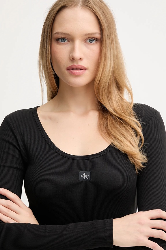 Majica dugih rukava Calvin Klein Jeans crna LV047D218G
