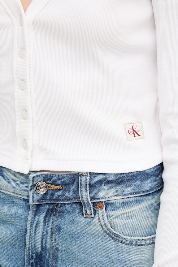 Calvin Klein Jeans cardigan damă din bumbac cu elastan LV047C204G alb
