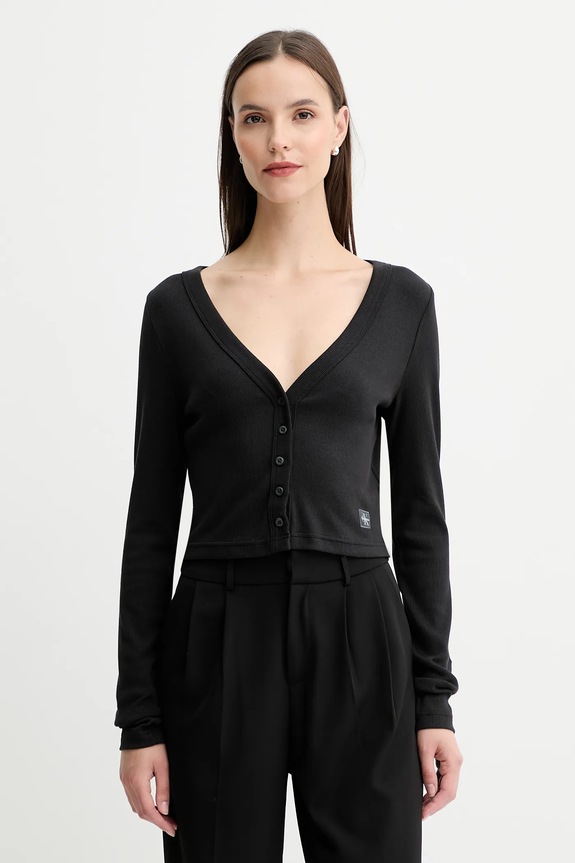 Calvin Klein Jeans cardigan de damă din bumbac cu elastan negru LV047C204G