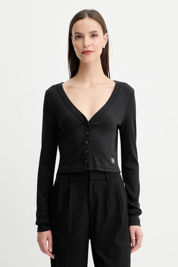 Calvin Klein Jeans cardigan de damă din bumbac cu elastan negru LV047C204G