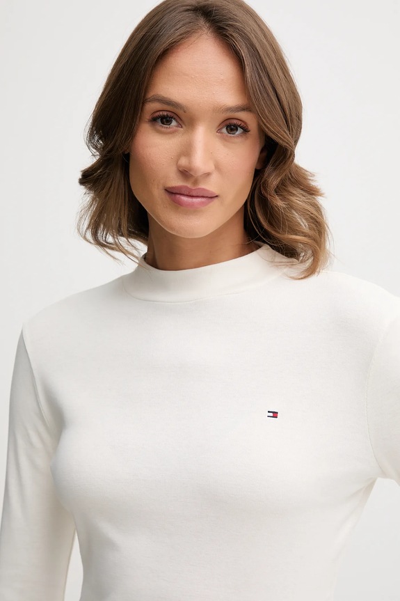 Pamučna majica dugih rukava Tommy Hilfiger bež WW0WW47307