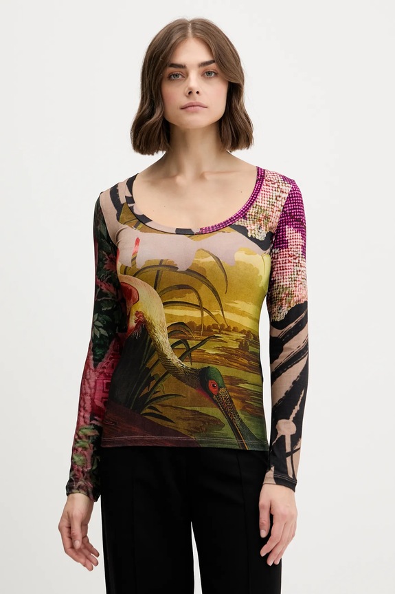 Tričko s dlhým rukávom Desigual JAPON LACROIX regular béžová 25WWTK38