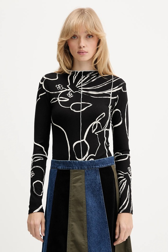 Majica z dolgimi rokavi Desigual LONDRES Potisk črna 25WWTK49
