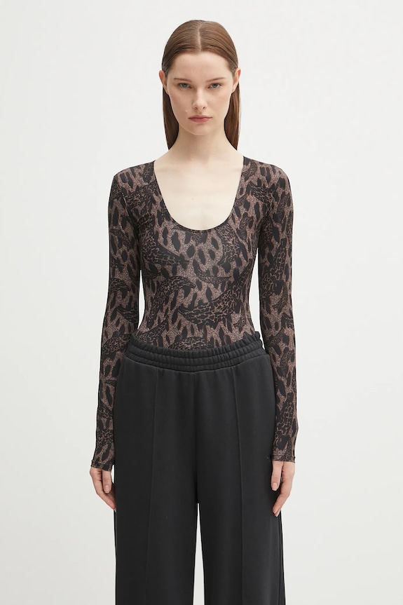 Fiorucci bodysuit Banimalier Print Scoop Neck round neck brown W02FPTBO225LY01BR01