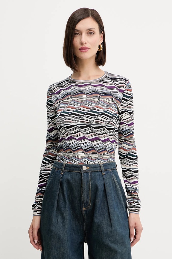 Vlněný svetr Missoni kulatý bílá DS25WN06.BK01C0