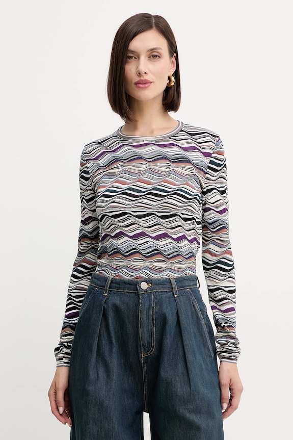 Vlněný svetr Missoni kulatý bílá DS25WN06.BK01C0