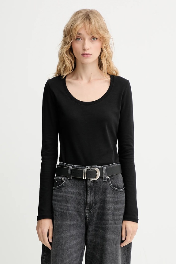 Calvin Klein longsleeve din bumbac uni negru LV044D228G