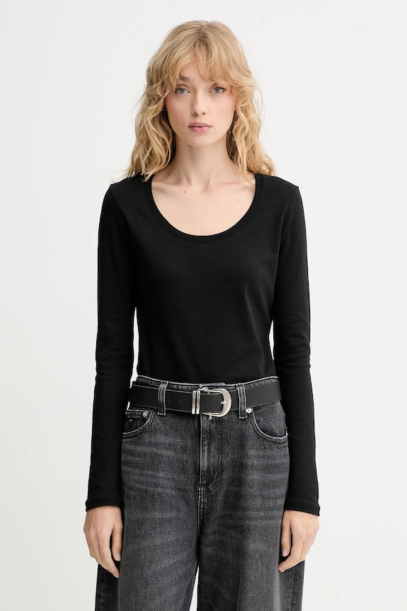 Calvin Klein longsleeve din bumbac uni negru LV044D228G