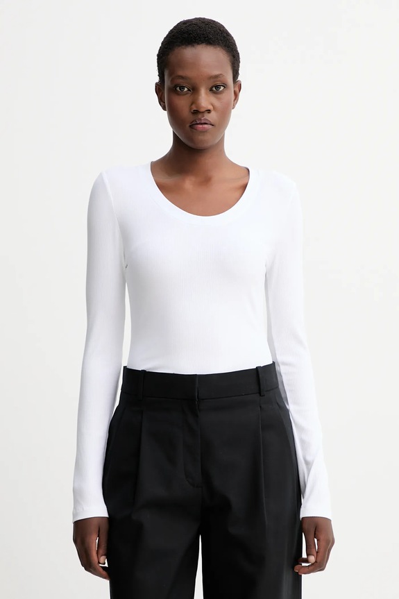 Calvin Klein longsleeve de damă cu modal uni alb LV044D235G