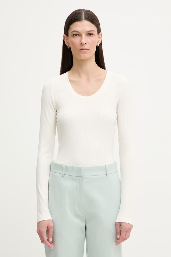 Calvin Klein bluză cu mânecă lungă de damă din modal bej LV044D235G