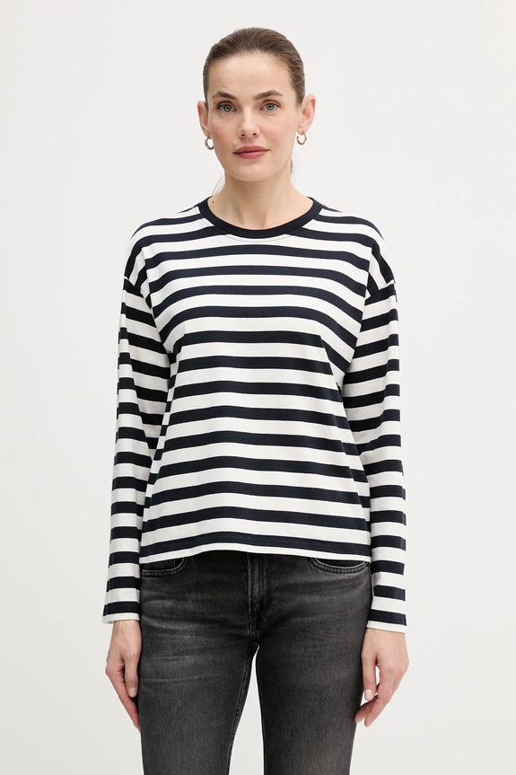 Pamučna majica dugih rukava Barbour okrugli mornarsko plava LML0872