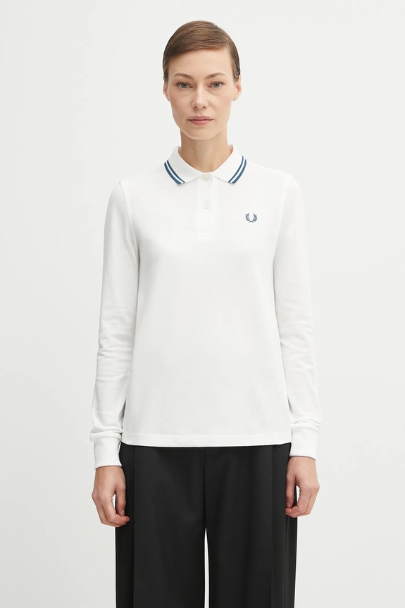 Bavlnené tričko s dlhým rukávom Fred Perry regular biela G3636