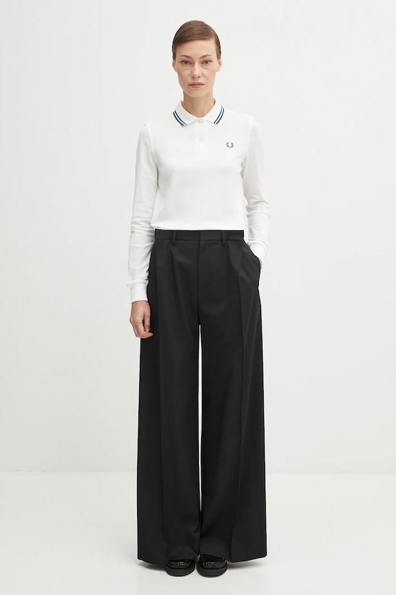 Bavlnené tričko s dlhým rukávom Fred Perry G3636 biela