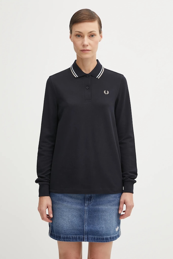 Bavlnené tričko s dlhým rukávom Fred Perry regular tmavomodrá G3636