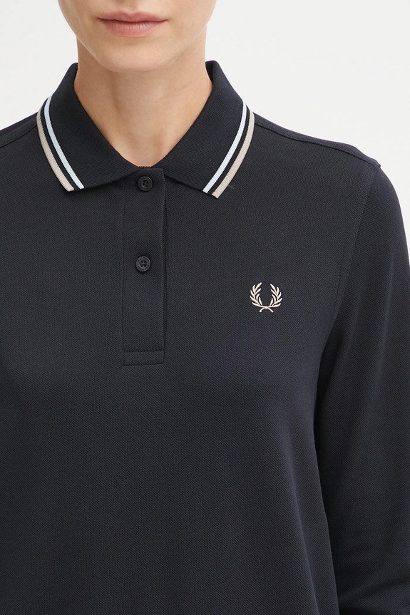 Bavlnené tričko s dlhým rukávom Fred Perry tmavomodrá G3636