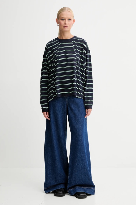 G-Star tricou din bumbac A line stripe oversized D27183.E134 bleumarin AW25
