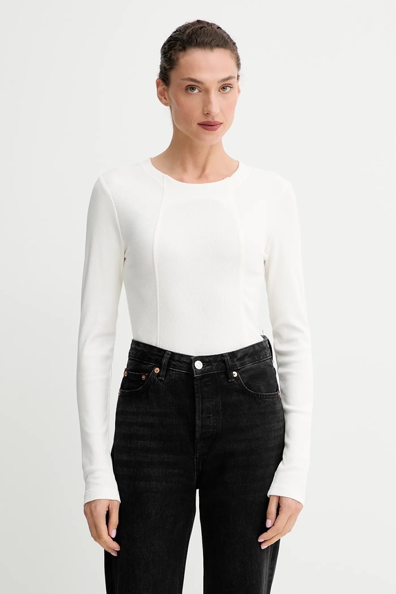 Tričko s dlhým rukávom G-Star A line slim rib jednofarebný béžová D26903.E136