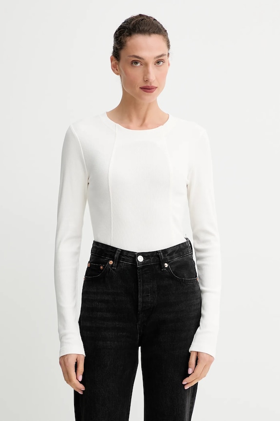Tričko s dlhým rukávom G-Star A line slim rib jednofarebný béžová D26903.E136
