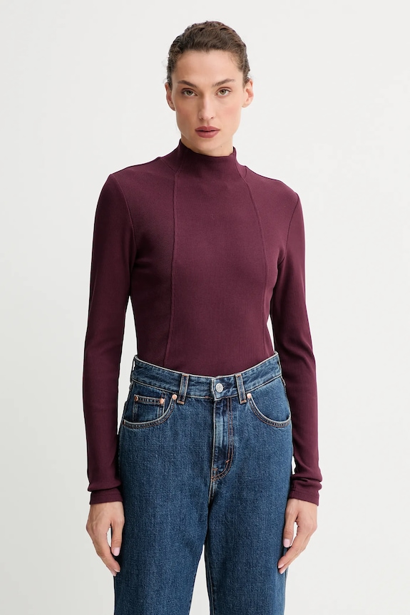 Tričko s dlhým rukávom G-Star A line slim rib mock jednofarebný burgundské D26905.E136