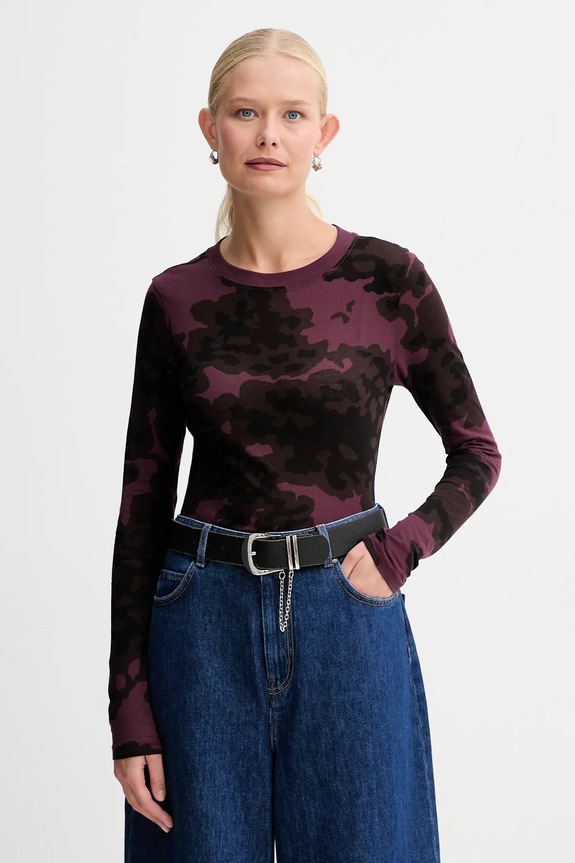 Bavlnené tričko s dlhým rukávom G-Star Aop slim regular burgundské D27103.E151