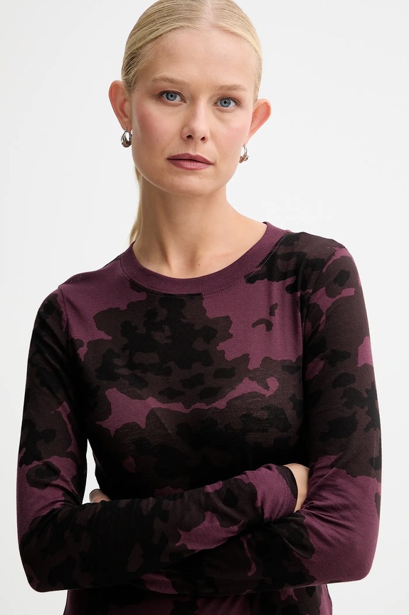 Bavlnené tričko s dlhým rukávom G-Star Aop slim burgundské D27103.E151