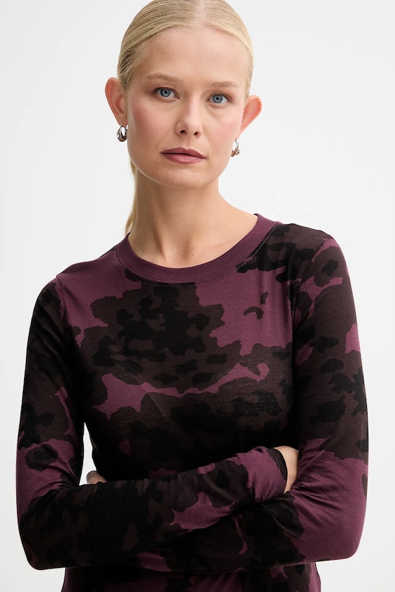 Bavlnené tričko s dlhým rukávom G-Star Aop slim burgundské D27103.E151